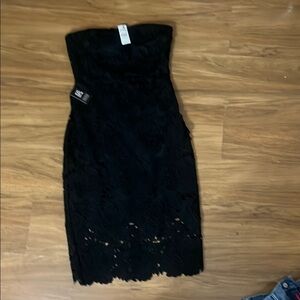 Express Elegant Black Lace Strapless Dress